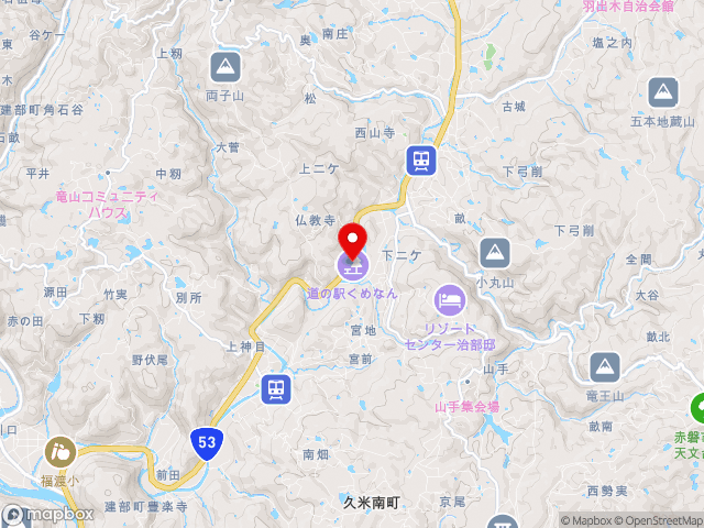岡山県の道の駅くめなんの地図