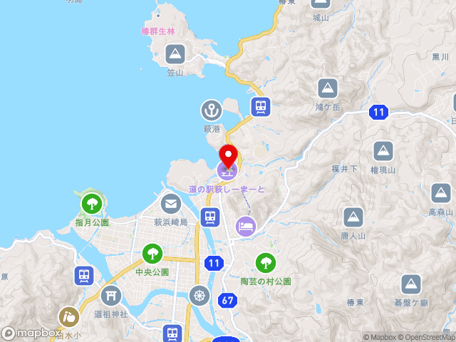 主要地方道萩川上線沿いの道の駅 萩しーまーとの地図