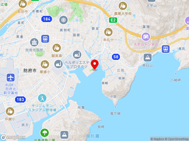 市道新築地一号線沿いの道の駅 潮彩市場防府の地図