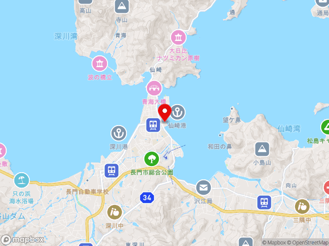 県道仙崎停車場小浜線沿いの道の駅 センザキッチンの地図