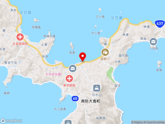 山口県の道の駅サザンセトとうわの地図