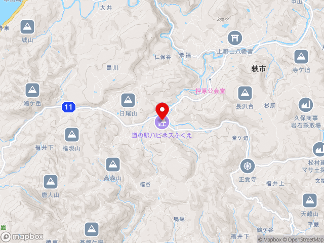 主要地方道萩篠生線沿いの道の駅 ハピネスふくえの地図