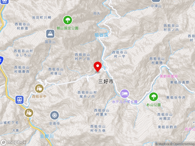 主要地方道西祖谷山山城線沿いの道の駅 にしいやの地図
