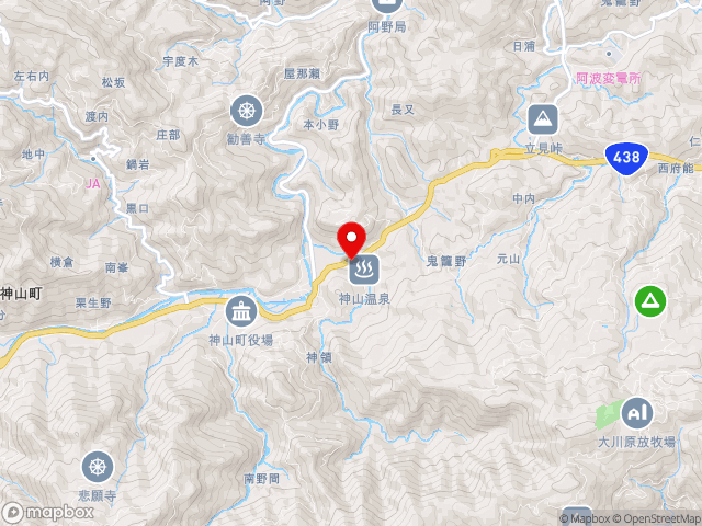 国道438号沿いの道の駅 温泉の里神山の地図