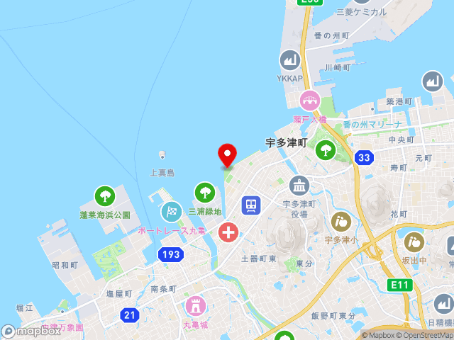県道飯野宇多津線沿いの道の駅 恋人の聖地　うたづ臨海公園の地図