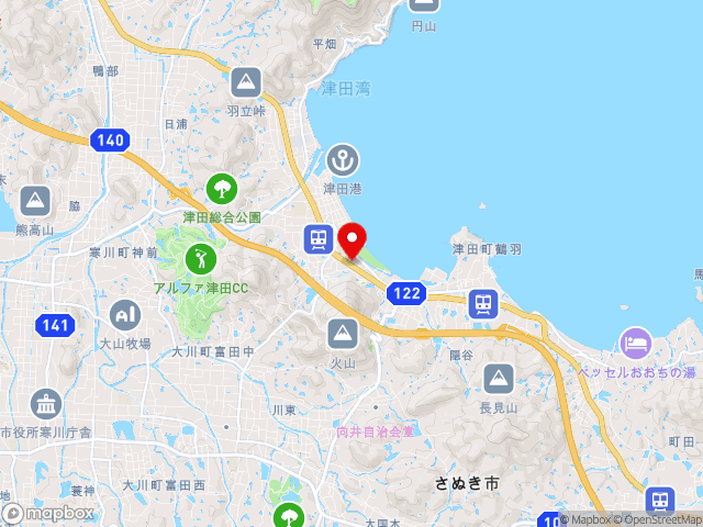 国道11号沿いの道の駅 津田の松原の地図