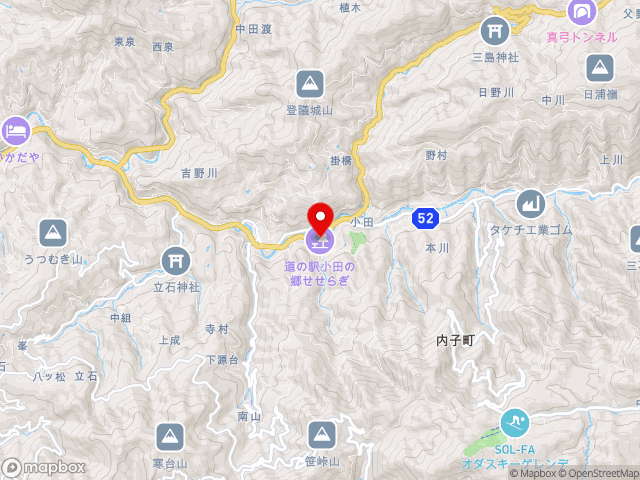 愛媛県の道の駅 小田の郷せせらぎの地図