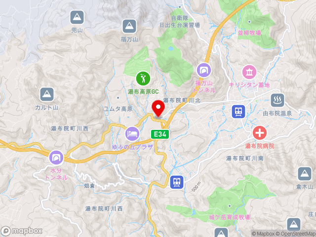 県道別府湯布院線沿いの道の駅 ゆふいんの地図