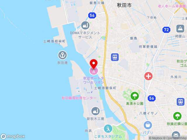 秋田県臨港道路13号線沿いの道の駅 あきた港の地図
