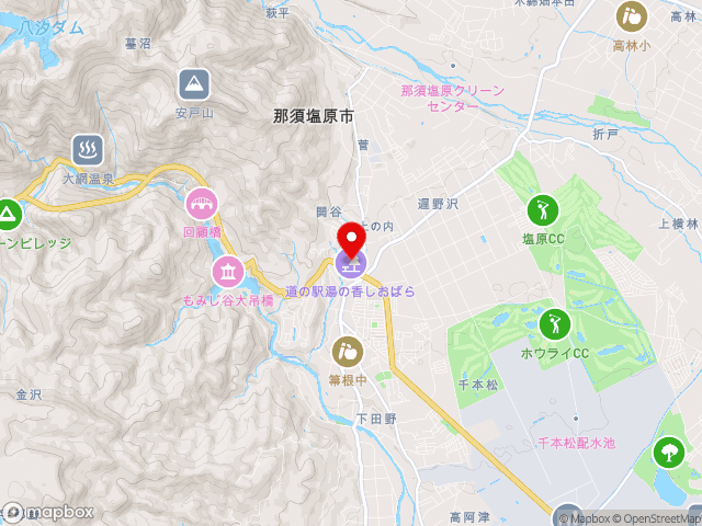 栃木県の道の駅湯の香しおばらの地図