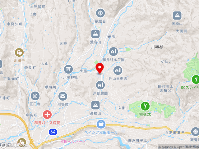 主要地方道平川沼田線沿いの道の駅 川場田園プラザの地図