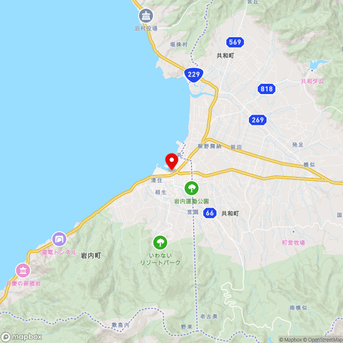 道の駅いわないの地図（zoom11）北海道岩内郡岩内町万代46-1