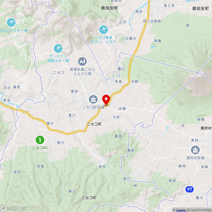 道の駅ニセコビュープラザの地図（zoom11）北海道虻田郡ニセコ町字元町77-10