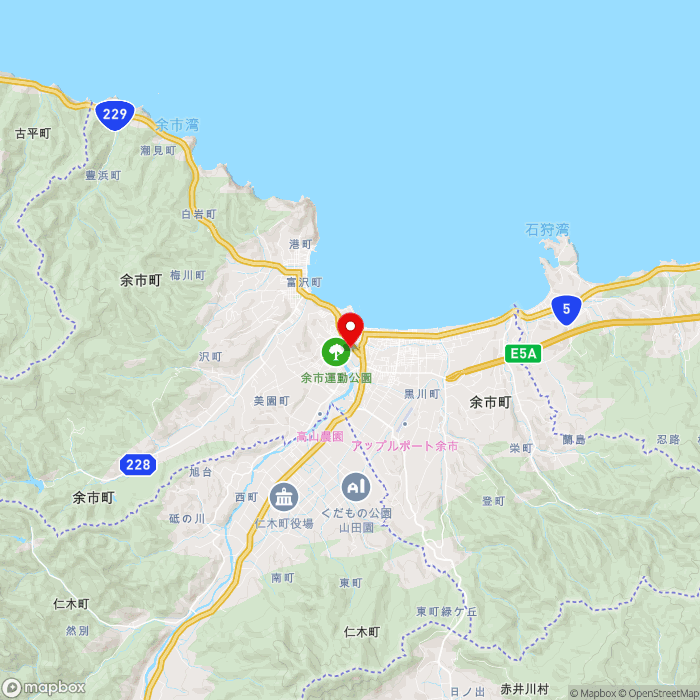 道の駅スペース・アップルよいちの地図（zoom11）北海道余市郡余市町黒川町