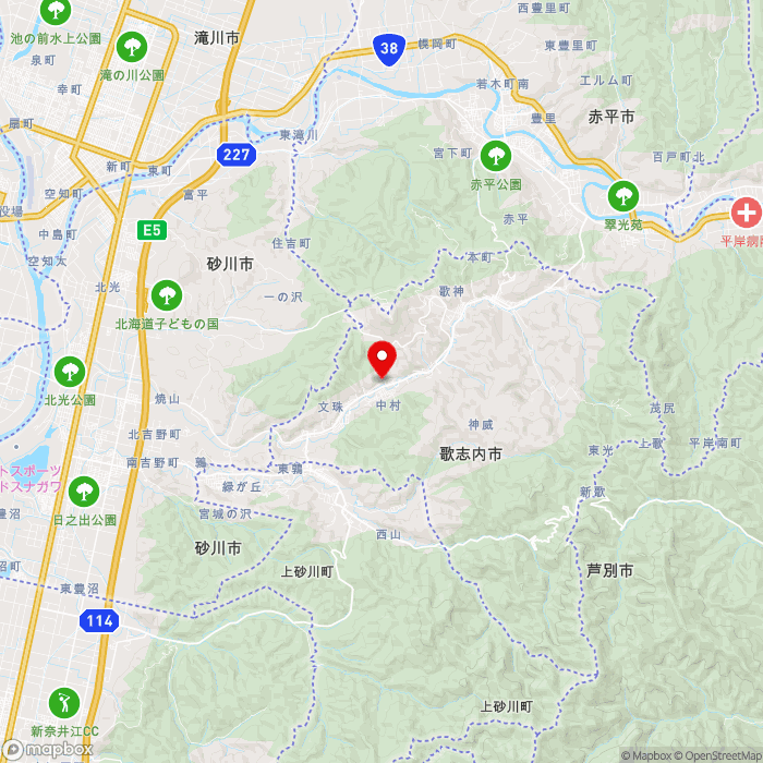 道の駅うたしないチロルの湯の地図（zoom11）北海道歌志内市字中村78-3