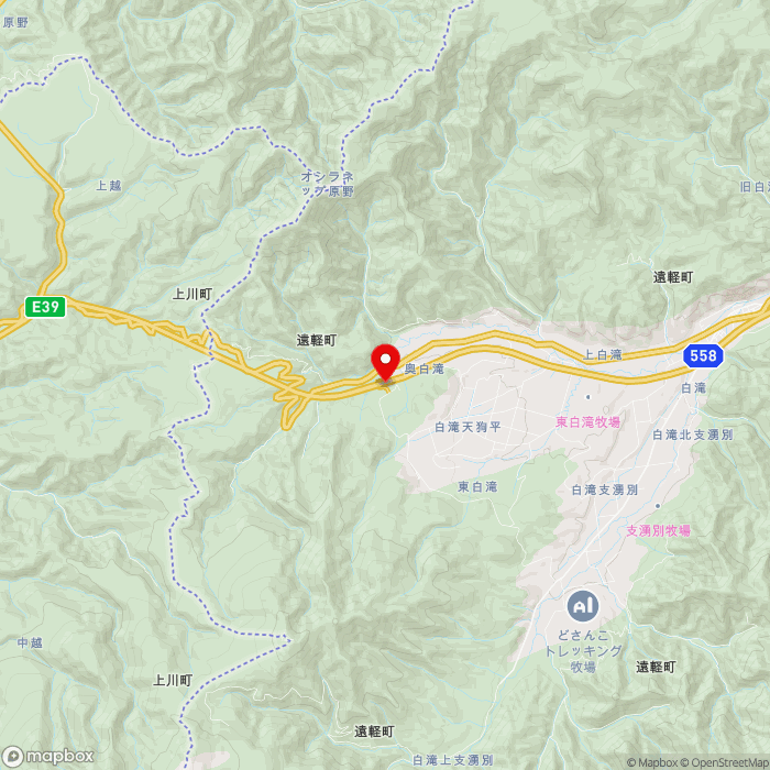 道の駅しらたきの地図（zoom11）北海道紋別郡遠軽町奥白滝