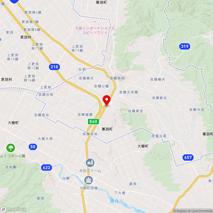 道の駅忠類の地図（zoom11）北海道中川郡幕別町忠類白銀町383