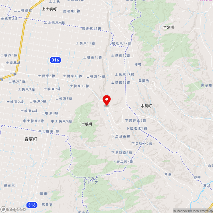 道の駅しほろ温泉の地図（zoom11）北海道河東郡士幌町下居辺西2線134