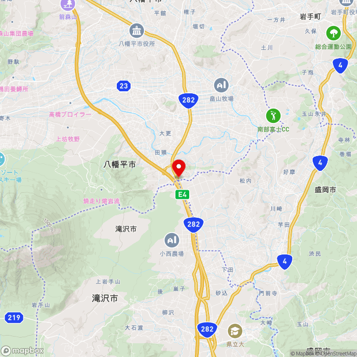 道の駅にしねの地図（zoom11）岩手県八幡平市大更2-154-36