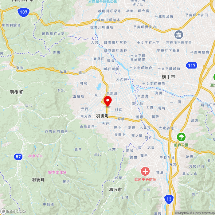 道の駅うごの地図（zoom11）秋田県雄勝郡羽後町西馬音内中野200