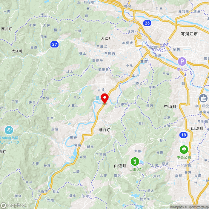 道の駅あさひまちの地図（zoom11）山形県西村山郡朝日町和合北又2724