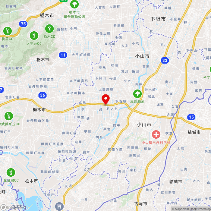 道の駅思川の地図（zoom11）栃木県小山市下国府塚25-1