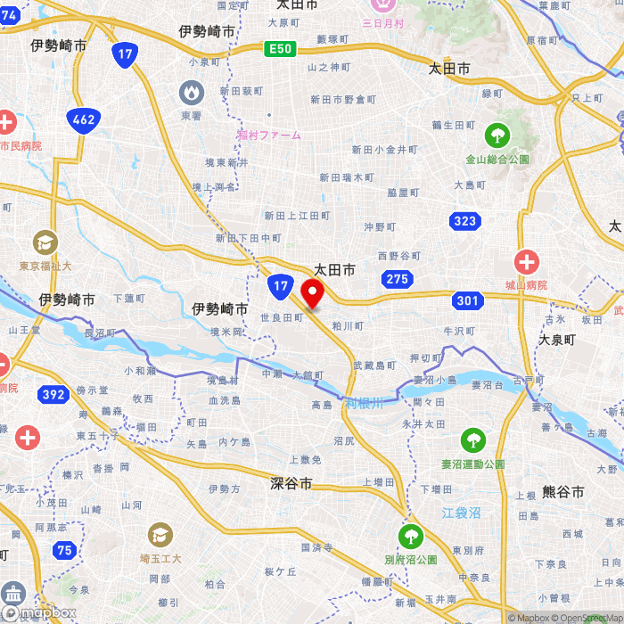 道の駅おおたの地図（zoom11）群馬県太田市粕川町701番地1