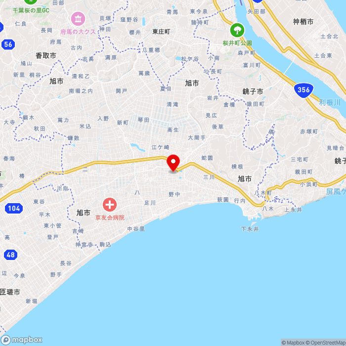 道の駅季楽里あさひの地図（zoom11）千葉県旭市イの5238