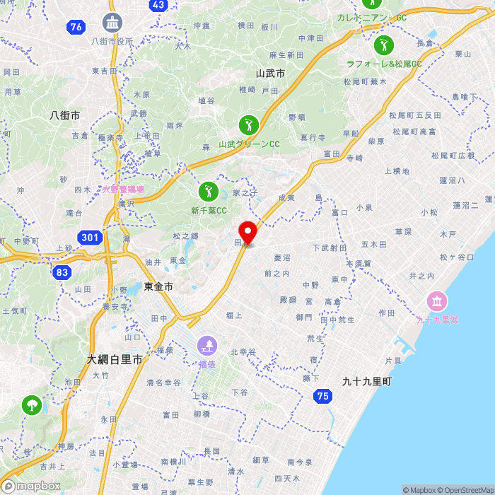 道の駅みのりの郷東金の地図（zoom11）千葉県東金市田間1300-3