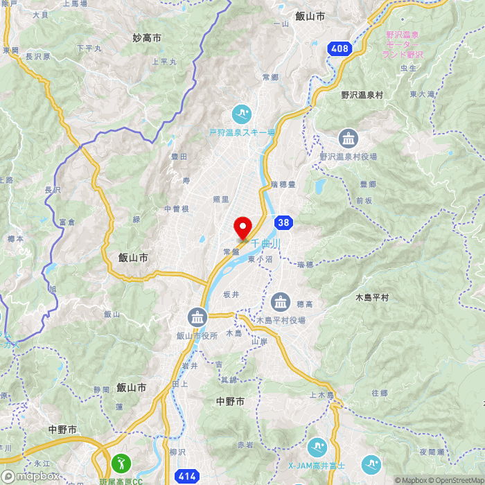 道の駅花の駅　千曲川の地図（zoom11）長野県飯山市常盤7425