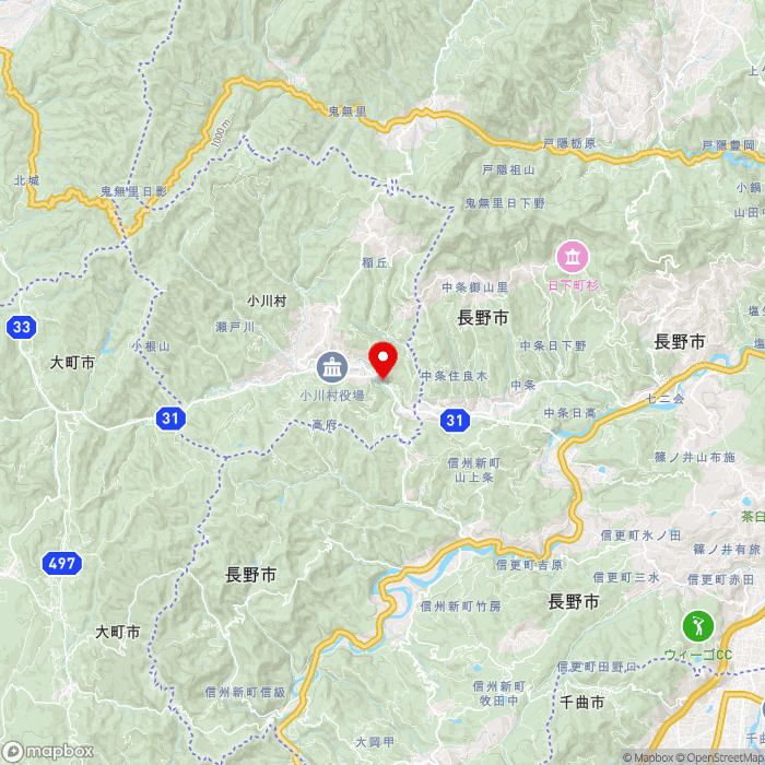 道の駅おがわの地図（zoom11）長野県上水内郡小川村高府1502-2