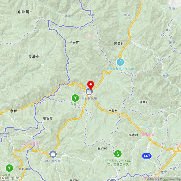 道の駅信州平谷の地図（zoom11）長野県下伊那郡平谷村321