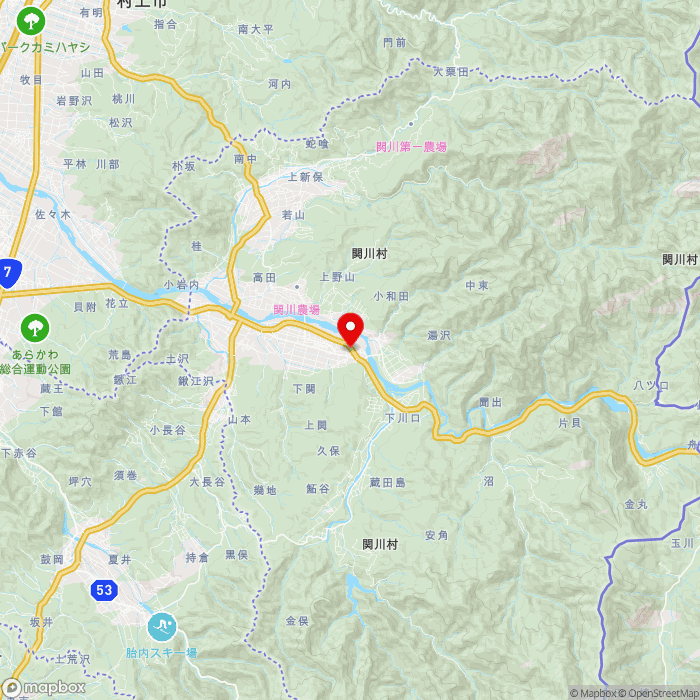 道の駅関川の地図（zoom11）新潟県岩船郡関川村上関