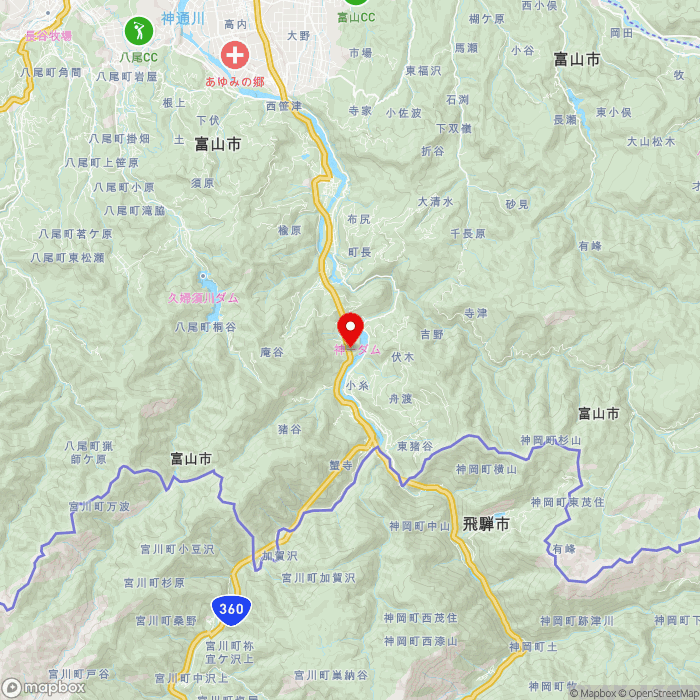 道の駅細入の地図（zoom11）富山県富山市片掛3-5