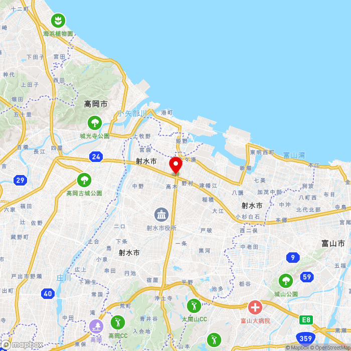 道の駅カモンパーク新湊の地図（zoom11）富山県射水市鏡宮296