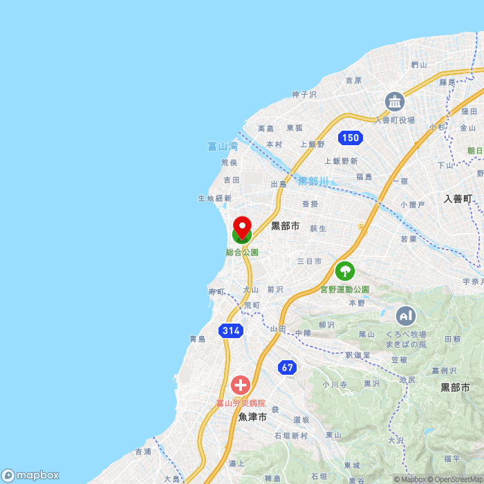 道の駅KOKOくろべの地図（zoom11）富山県黒部市堀切925番地1