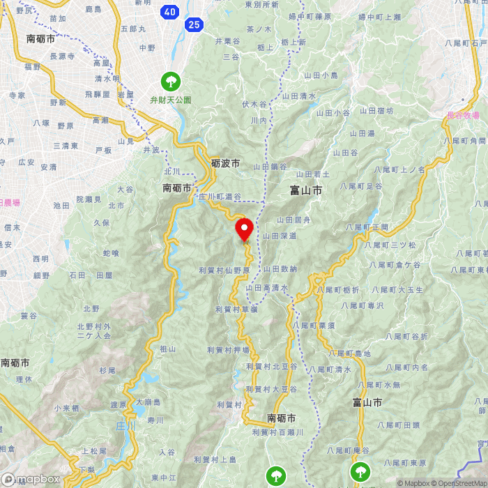 道の駅利賀の地図（zoom11）富山県南砺市利賀村高沼下北山43-7