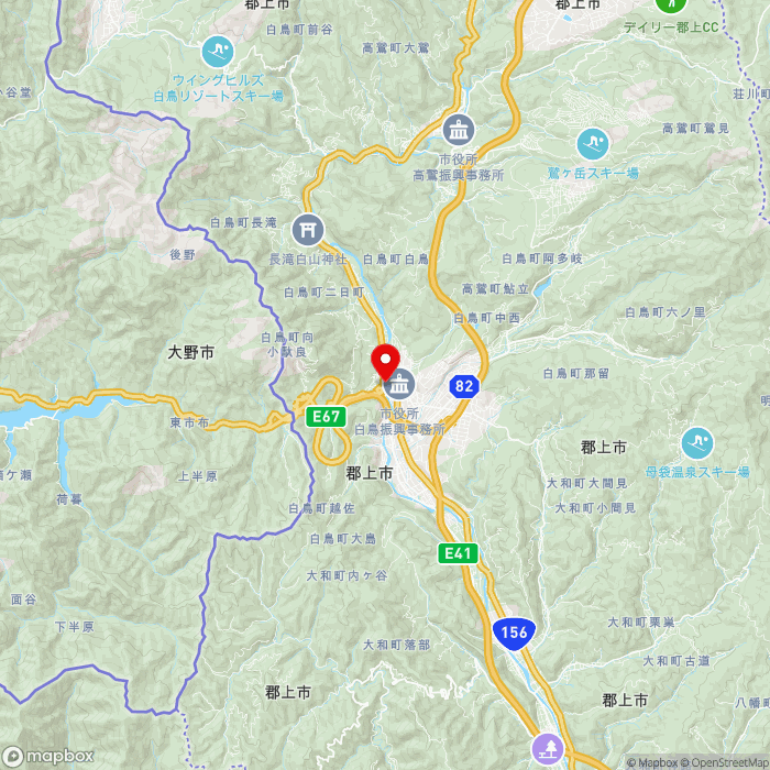 道の駅清流の里しろとりの地図（zoom11）岐阜県郡上市白鳥町向小駄良693-2