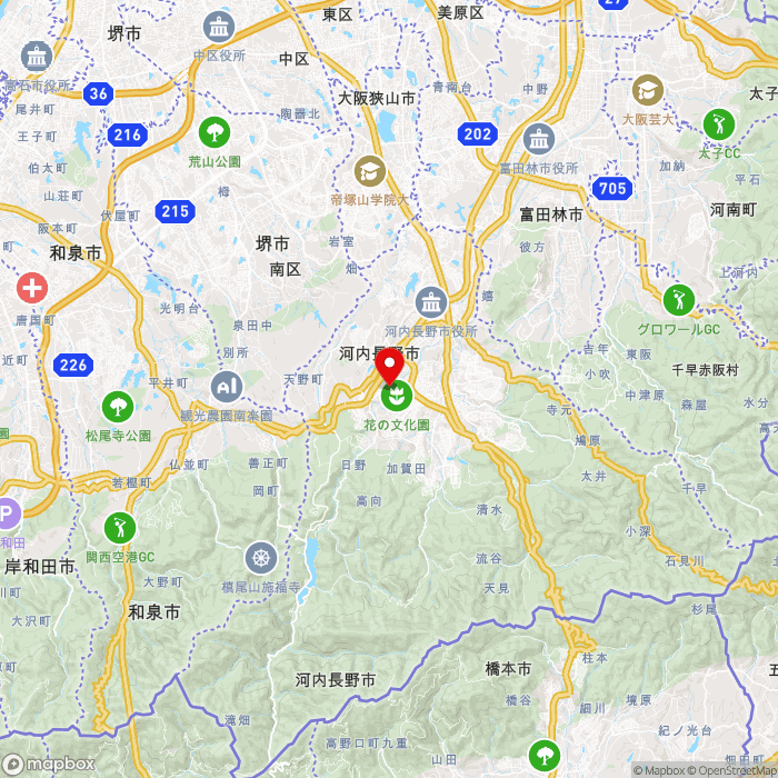 道の駅奥河内くろまろの郷の地図（zoom11）大阪府河内長野市高向1218-1