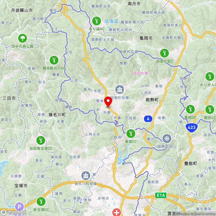 道の駅能勢（くりの郷）の地図（zoom11）大阪府豊能郡能勢町平野535番地