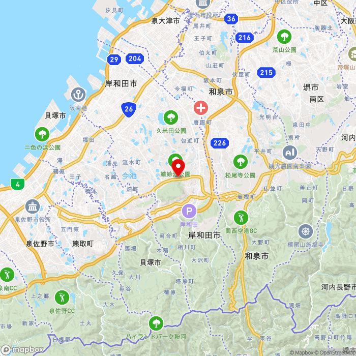 道の駅愛彩ランドの地図（zoom11）大阪府岸和田市三ヶ山町448番3
