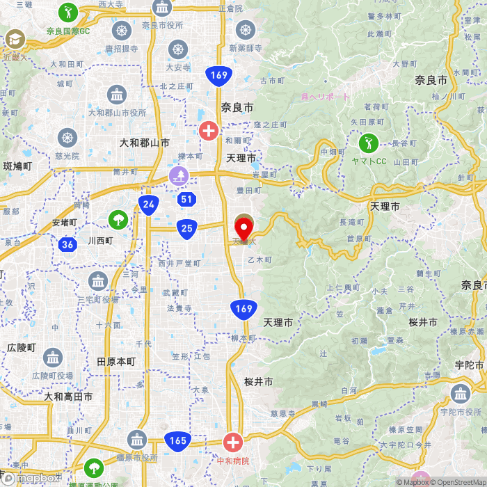 道の駅なら歴史芸術文化村の地図（zoom11）奈良県天理市杣之内町437-3
