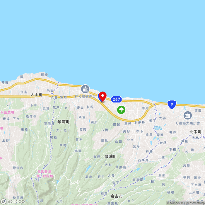 道の駅琴の浦の地図（zoom11）鳥取県東伯郡琴浦町別所1030-1