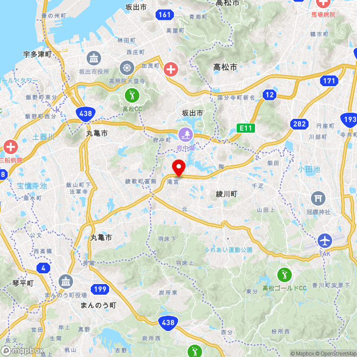 道の駅滝宮の地図（zoom11）香川県綾歌郡綾川町滝宮1578