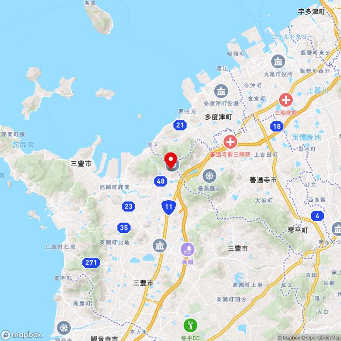 道の駅ふれあいパークみのの地図（zoom11）香川県三豊市三野町大見乙74