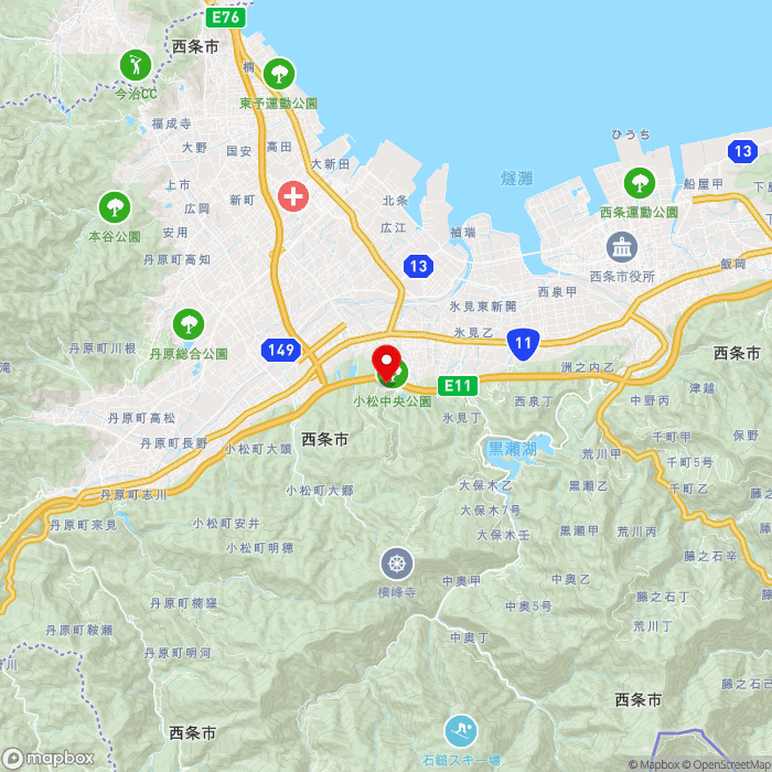 道の駅小松オアシスの地図（zoom11）愛媛県西条市小松町新屋敷乙22-29