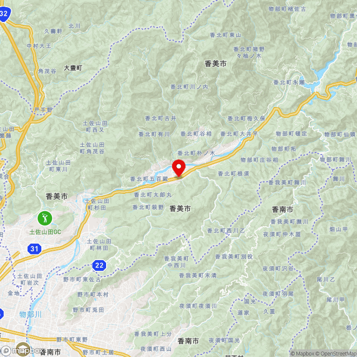 道の駅美良布の地図（zoom11）高知県香美市香北町美良布1211