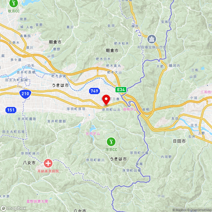 道の駅うきはの地図（zoom11）福岡県うきは市浮羽町山北729-2