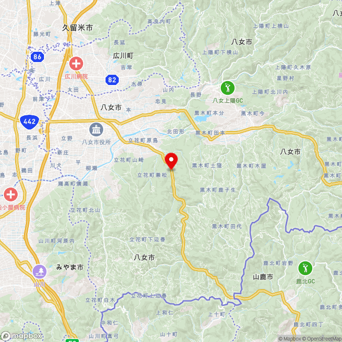 道の駅たちばなの地図（zoom11）福岡県八女市立花町下辺春315-1
