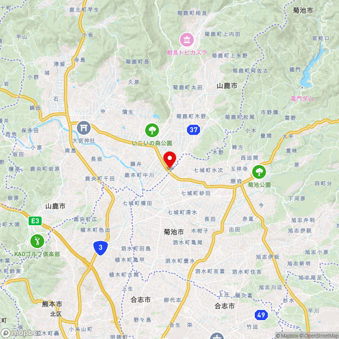 道の駅水辺プラザかもとの地図（zoom11）熊本県山鹿市鹿本町梶屋1257